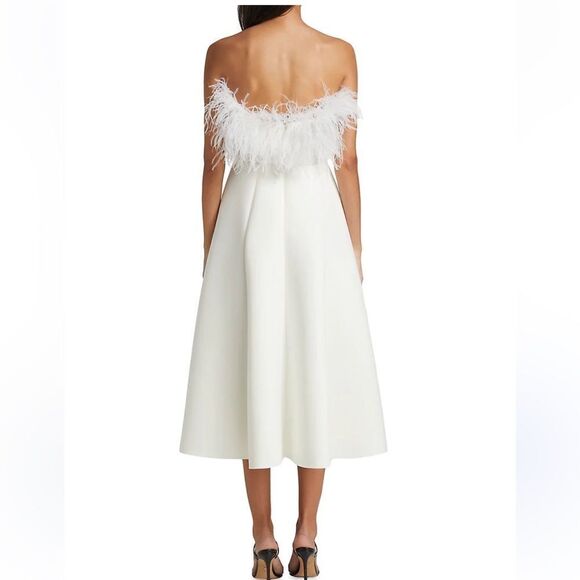 BADGLEY MISCHKA Feather Belted Midi Dress in WHITE Strapless MISSING BELT Size 8 - Picture 4 of 15